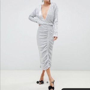 Lavish Alice embellished midi dress in silver